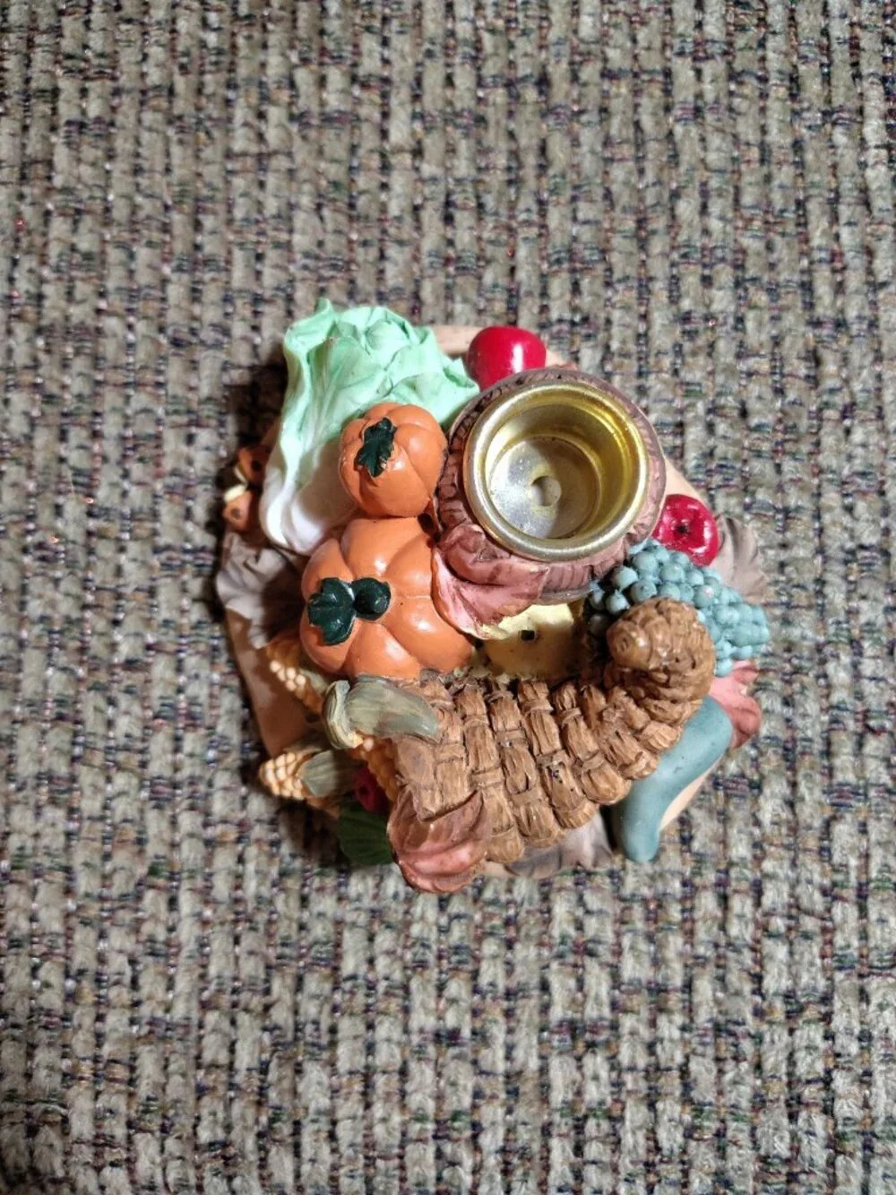 Vintage Harvest Candle Holder Thanksgiving Pumpkins Lettuce Cornucopia